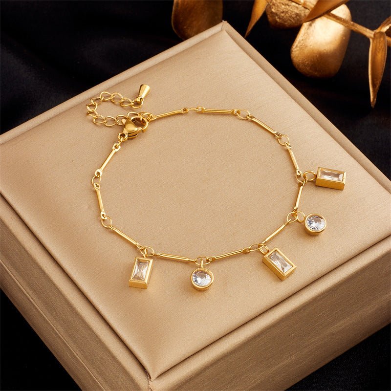 Round Square Rhinestone Ornament Bracelet