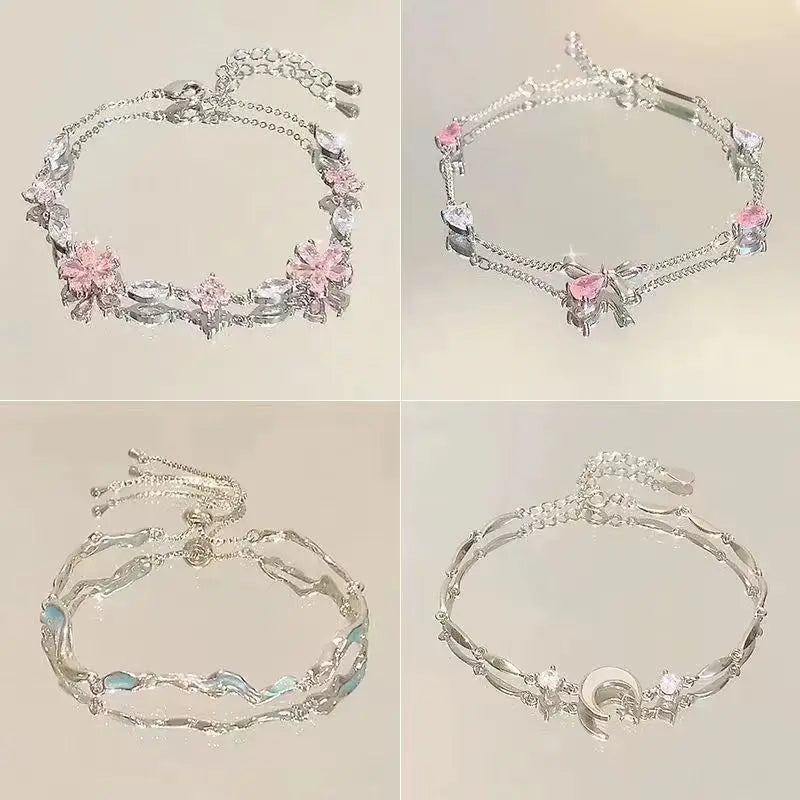 Steel Shiny Pink Zircon Butterfly  Hand Chain