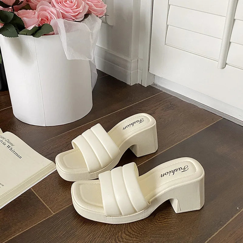 2025 New Popular High-heeled Slippers Women's Summer Outer Wear Heightening Non-slip Sandals Women's Heel Women's Shoes
