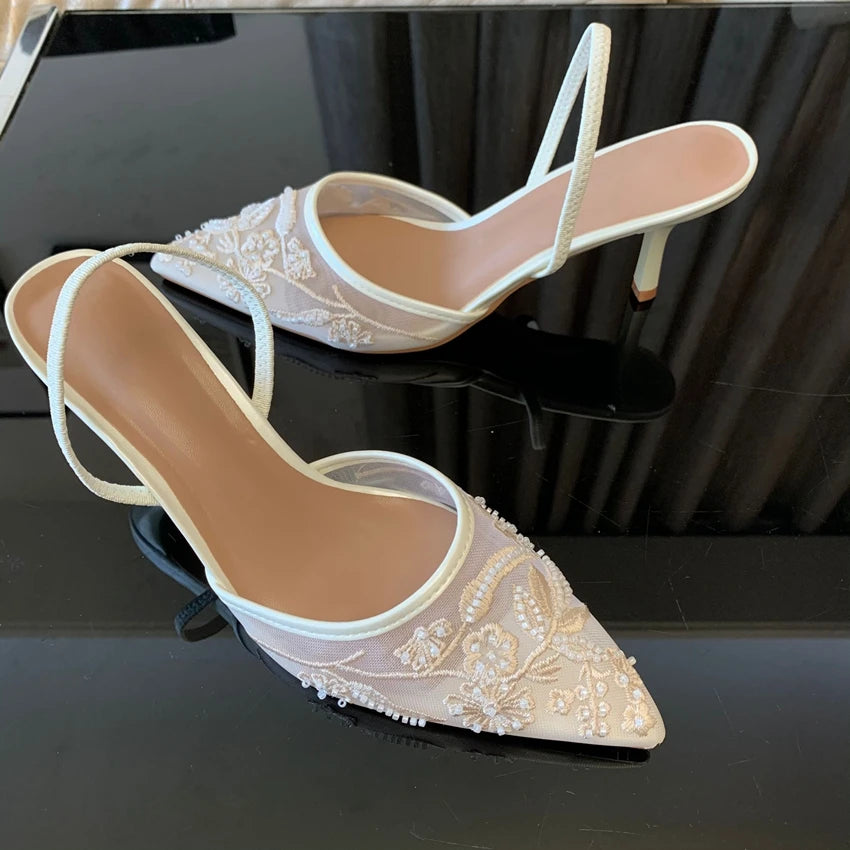 Mesh Flowers high heels