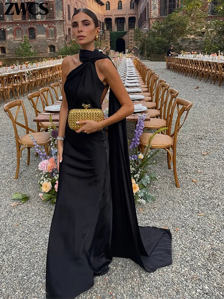 Backless Elegant Satin Ribbons Dress
