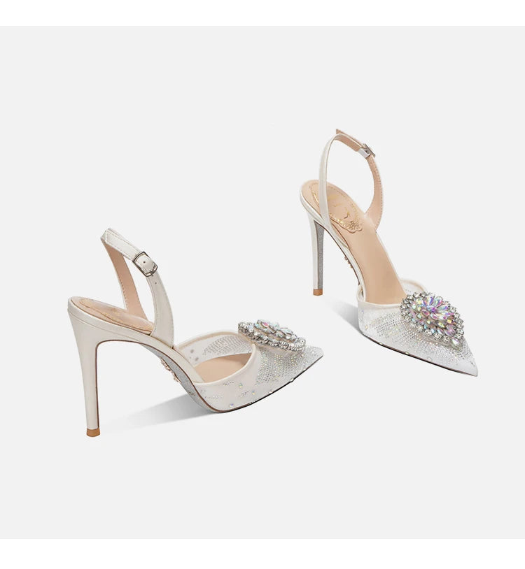 Water diamond buckle with pointed high-heeled shoes