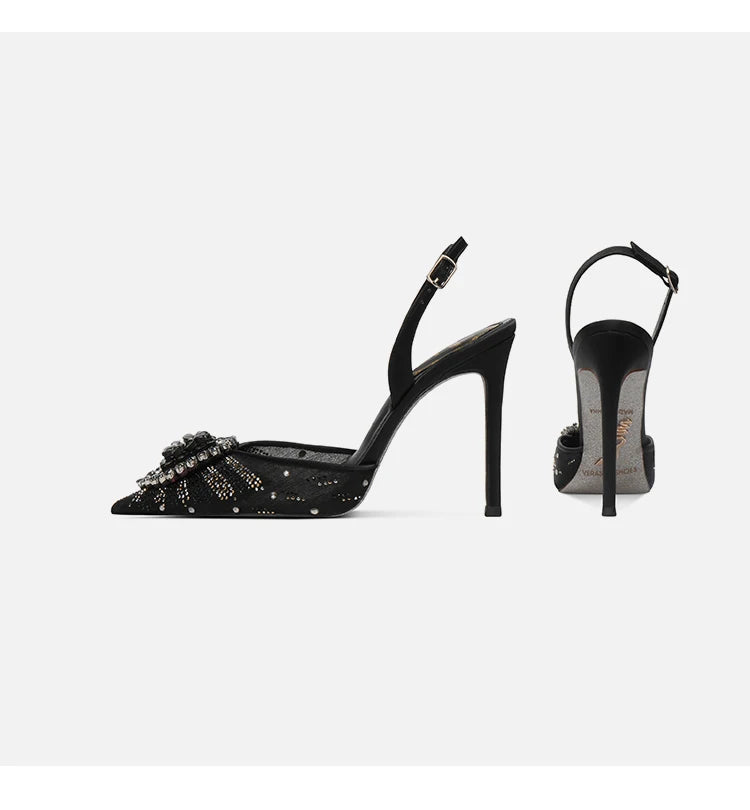 Water diamond buckle with pointed high-heeled shoes
