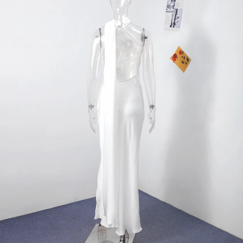 Backless Elegant Satin Ribbons Dress