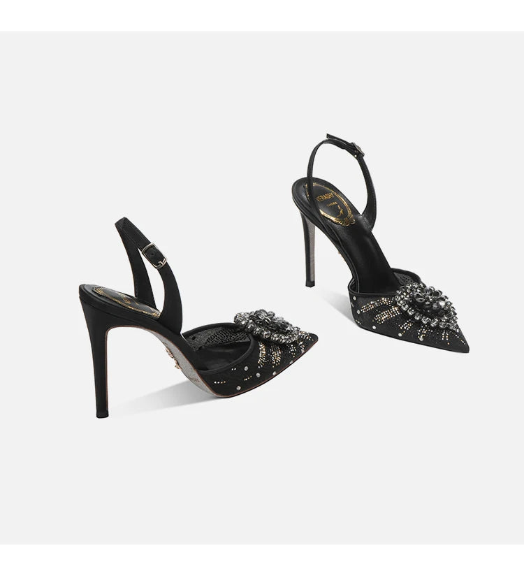 Water diamond buckle with pointed high-heeled shoes
