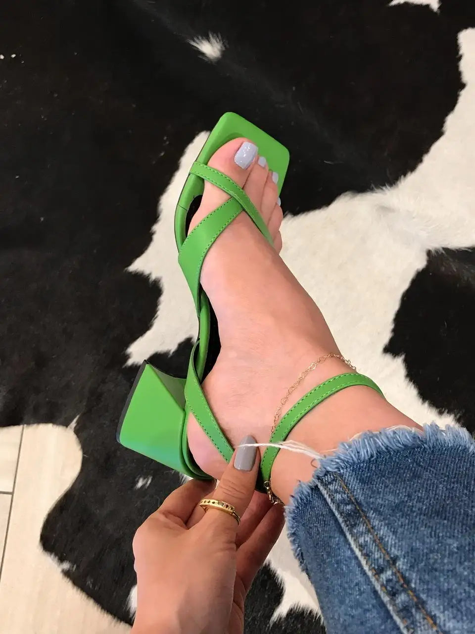 Square high heel sandals