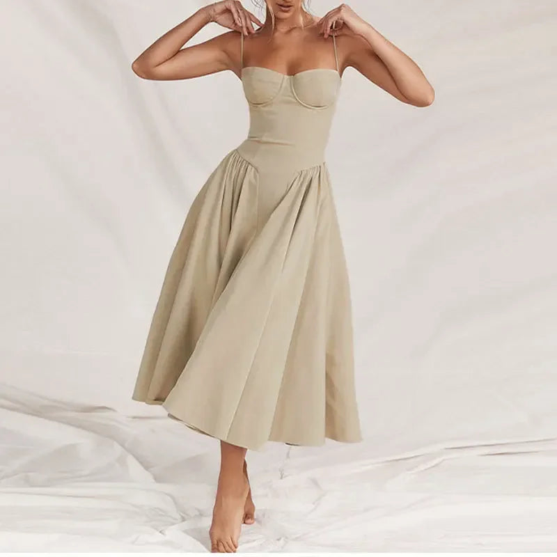 Summer Fashion Red Strapless Midi Dress