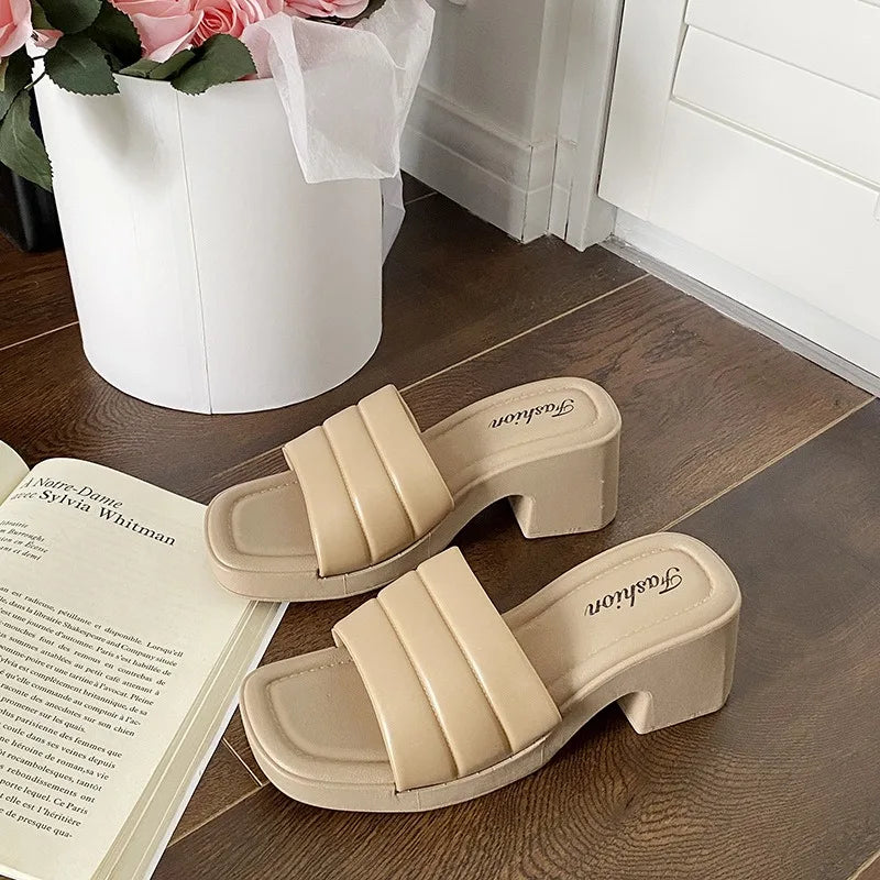 2025 New Popular High-heeled Slippers Women's Summer Outer Wear Heightening Non-slip Sandals Women's Heel Women's Shoes