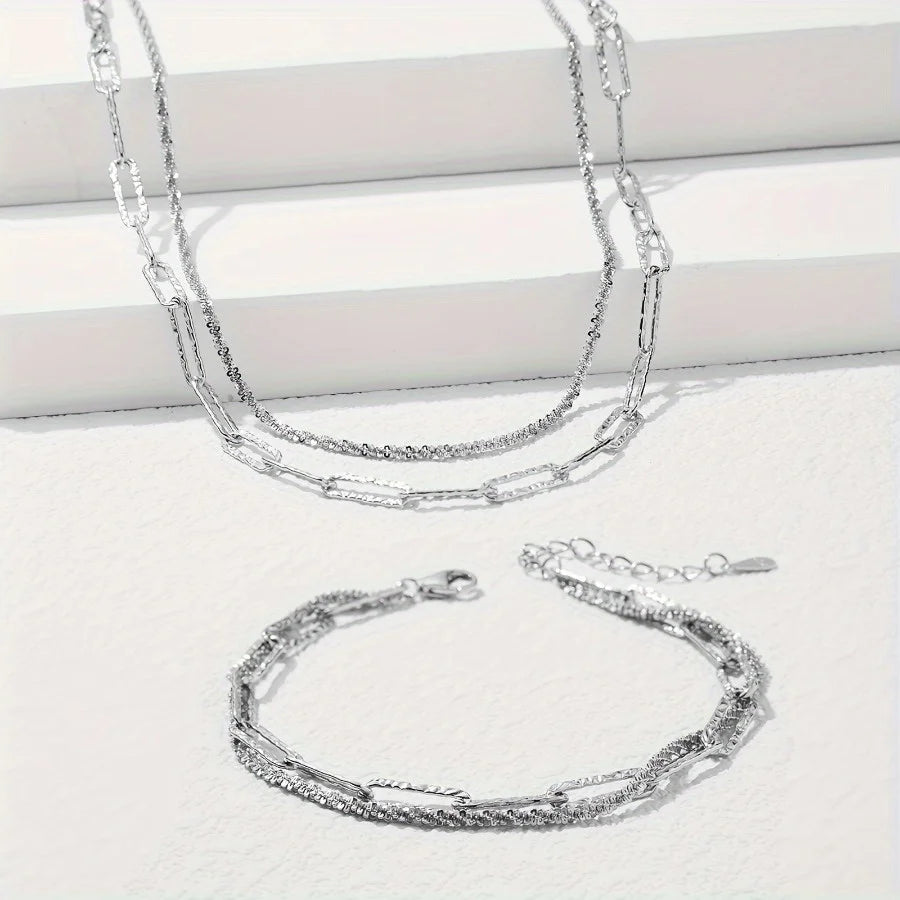 2pcs Charms Sterling Silver Necklace Bracelet set