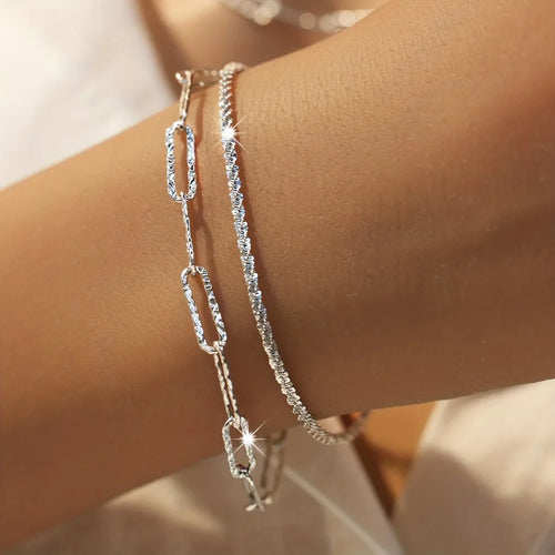 2pcs Charms Sterling Silver Necklace Bracelet set