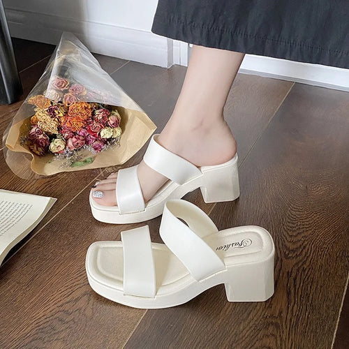 2025 New Popular High-heeled Slippers Women's Summer Outer Wear Heightening Non-slip Sandals Women's Heel Women's Shoes