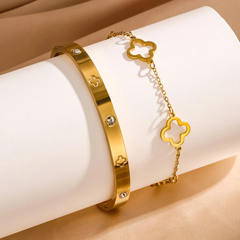 3PCS French Lucky Clover  Bracelet Stainless Steel