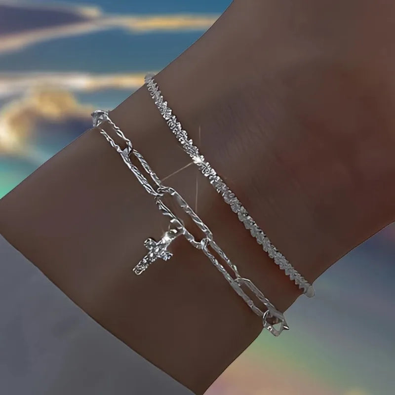 6Pcs Sterling Silver Rhinestone Bracelets