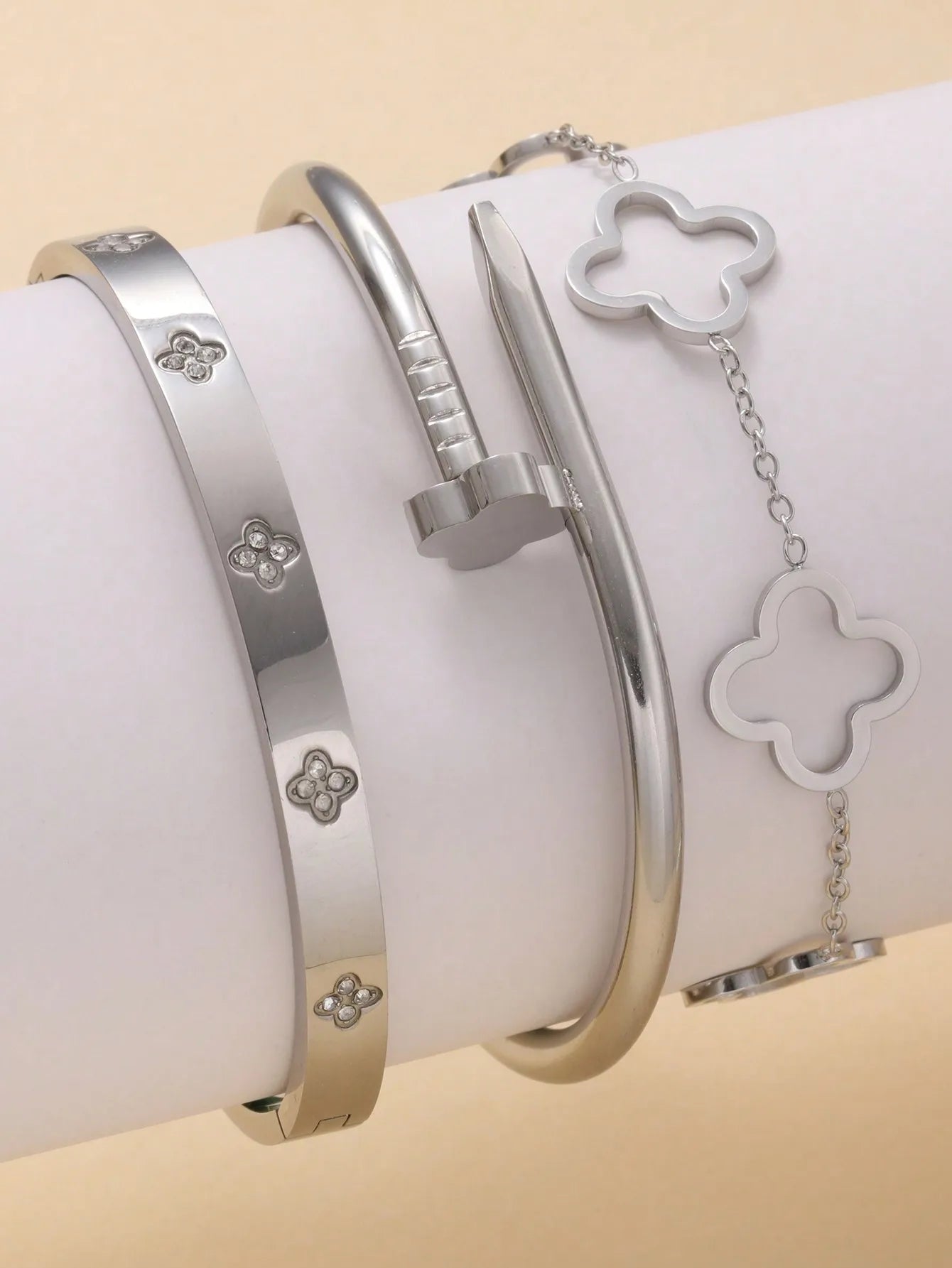 3PCS French Lucky Clover  Bracelet Stainless Steel