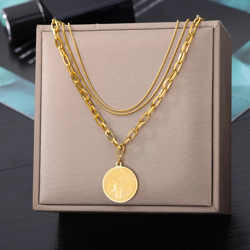Stainless Steel Multilayer Heart Necklace