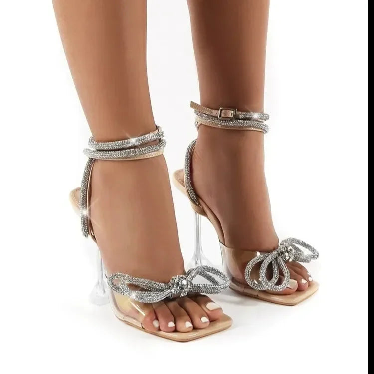 Rhinestone Bowknot Sandals  Jelly Transparent