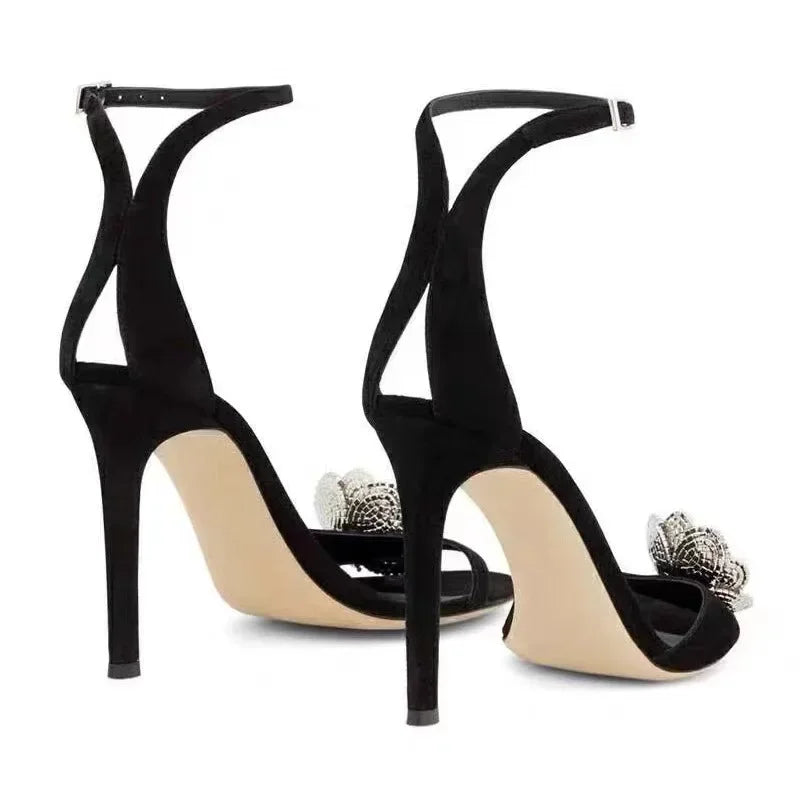French rhinestone buckle sandals