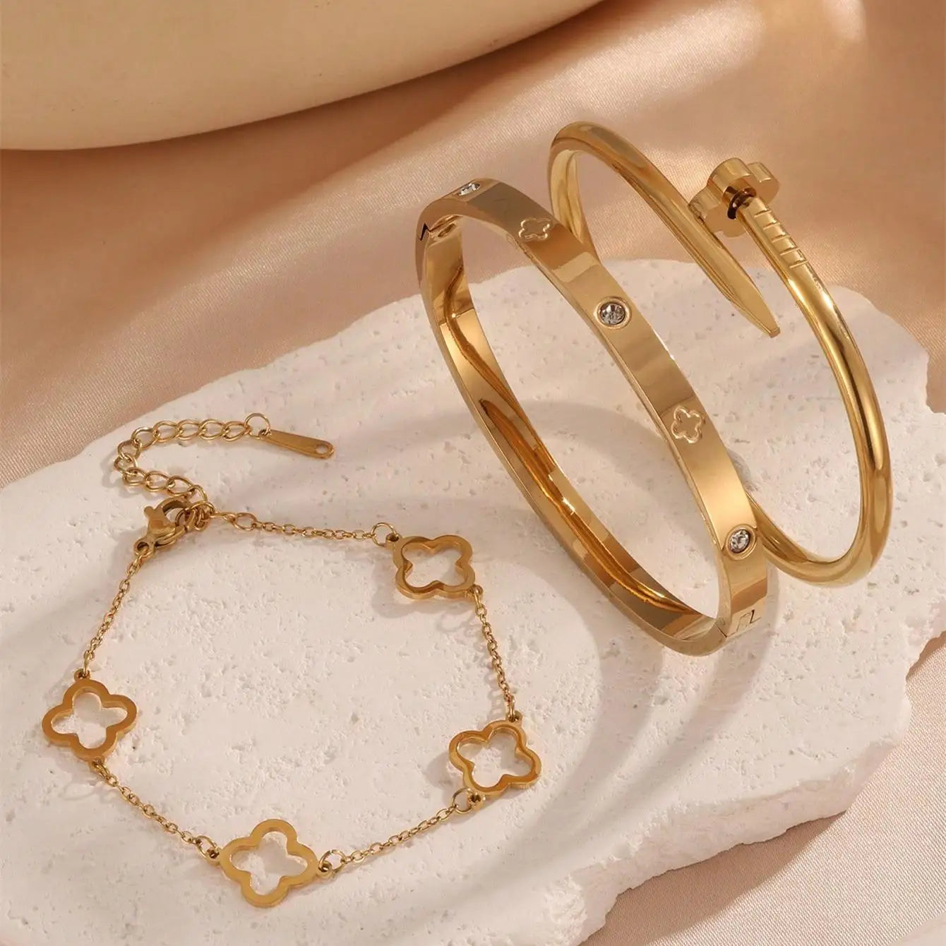 3PCS French Lucky Clover  Bracelet Stainless Steel