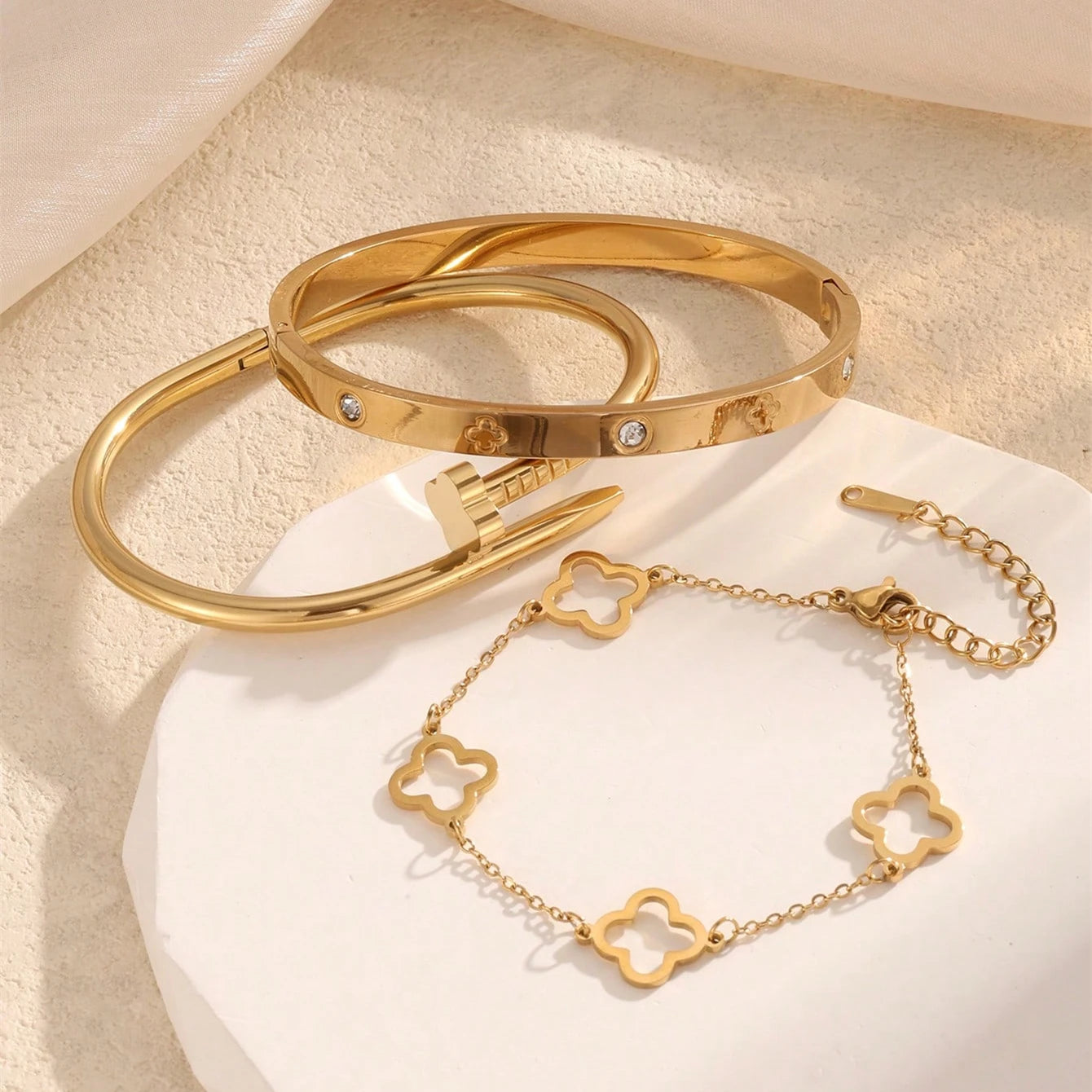 3PCS French Lucky Clover  Bracelet Stainless Steel