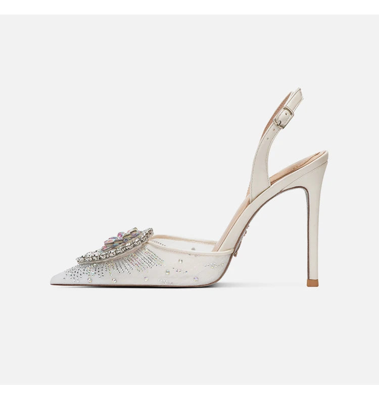 Water diamond buckle with pointed high-heeled shoes