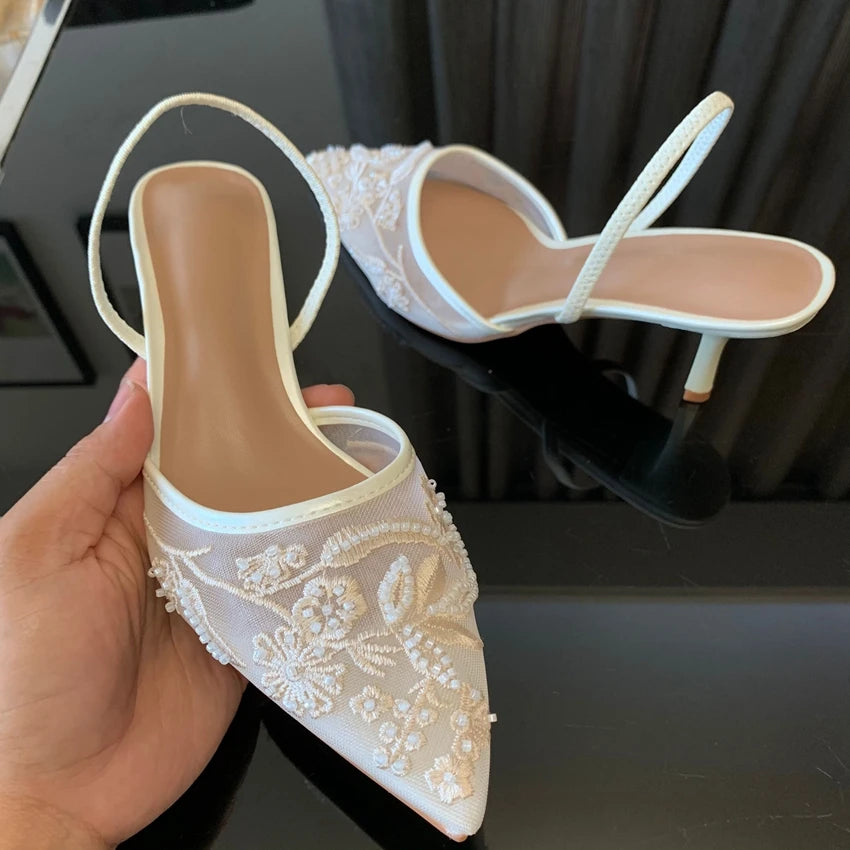 Mesh Flowers high heels