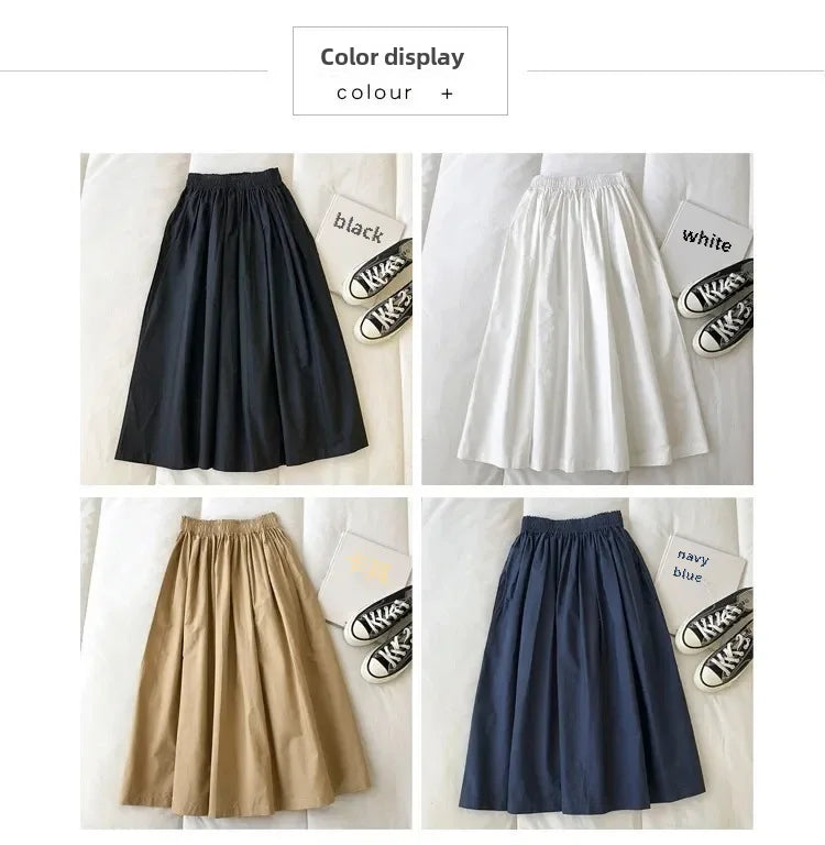 Solid Color High-waisted A- line Skirt