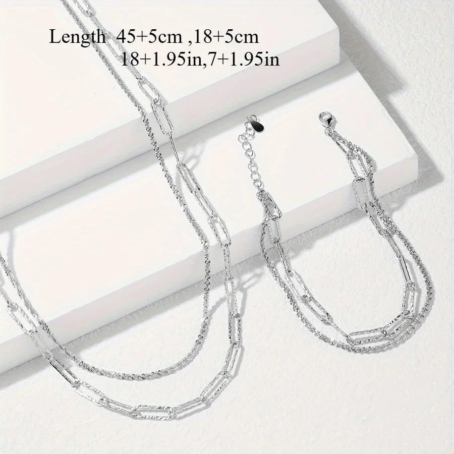 2pcs Charms Sterling Silver Necklace Bracelet set