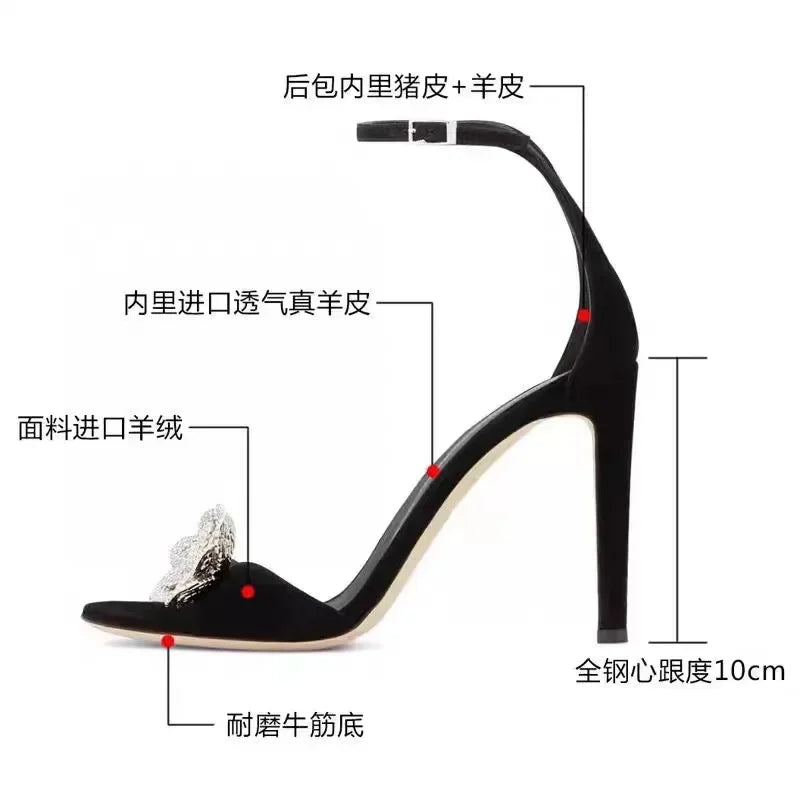 French rhinestone buckle sandals