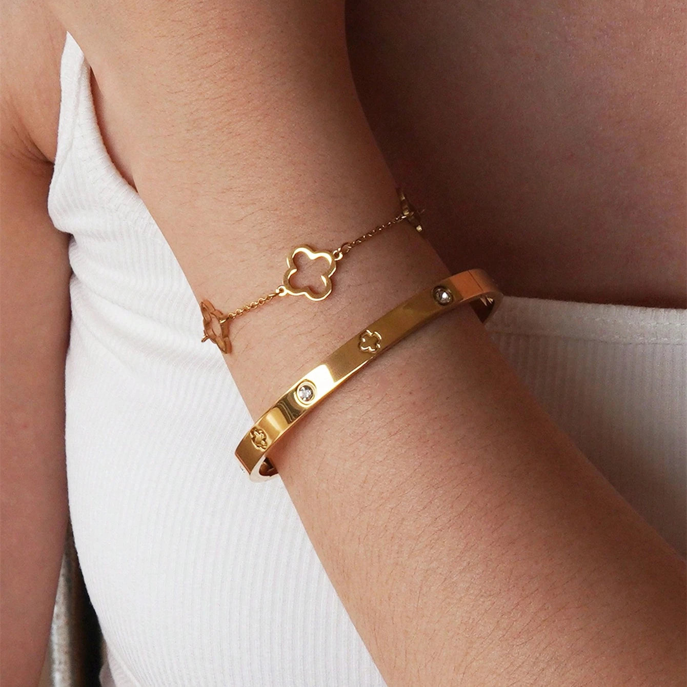 3PCS French Lucky Clover  Bracelet Stainless Steel