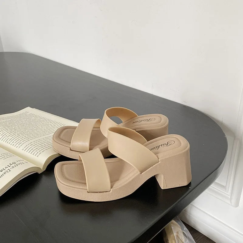2025 New Popular High-heeled Slippers Women's Summer Outer Wear Heightening Non-slip Sandals Women's Heel Women's Shoes