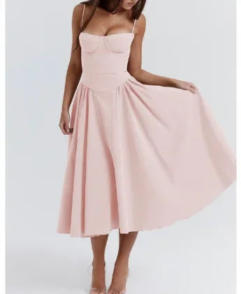 Summer Fashion Red Strapless Midi Dress