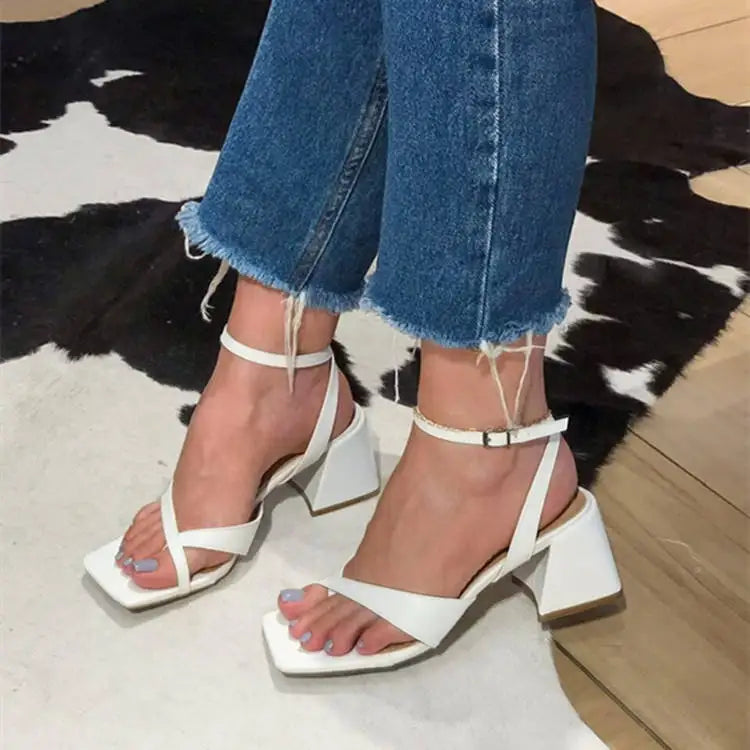 Square high heel sandals