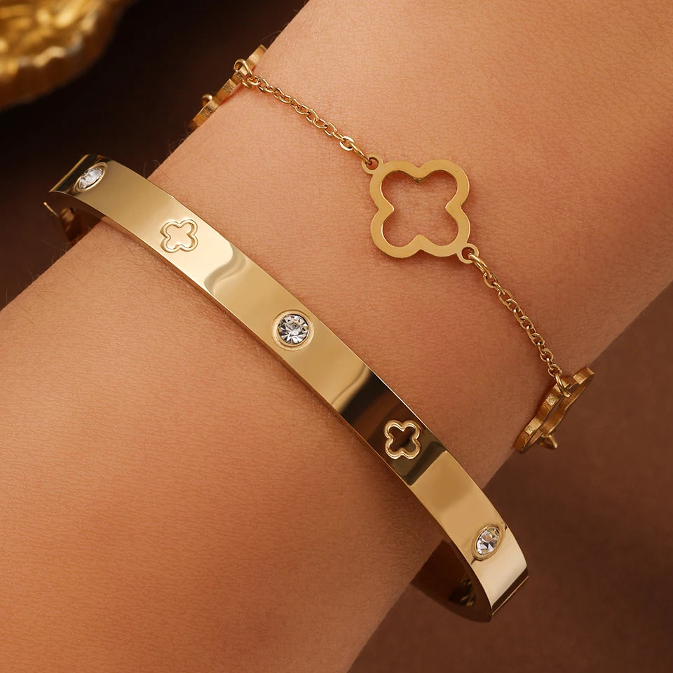 3PCS French Lucky Clover  Bracelet Stainless Steel