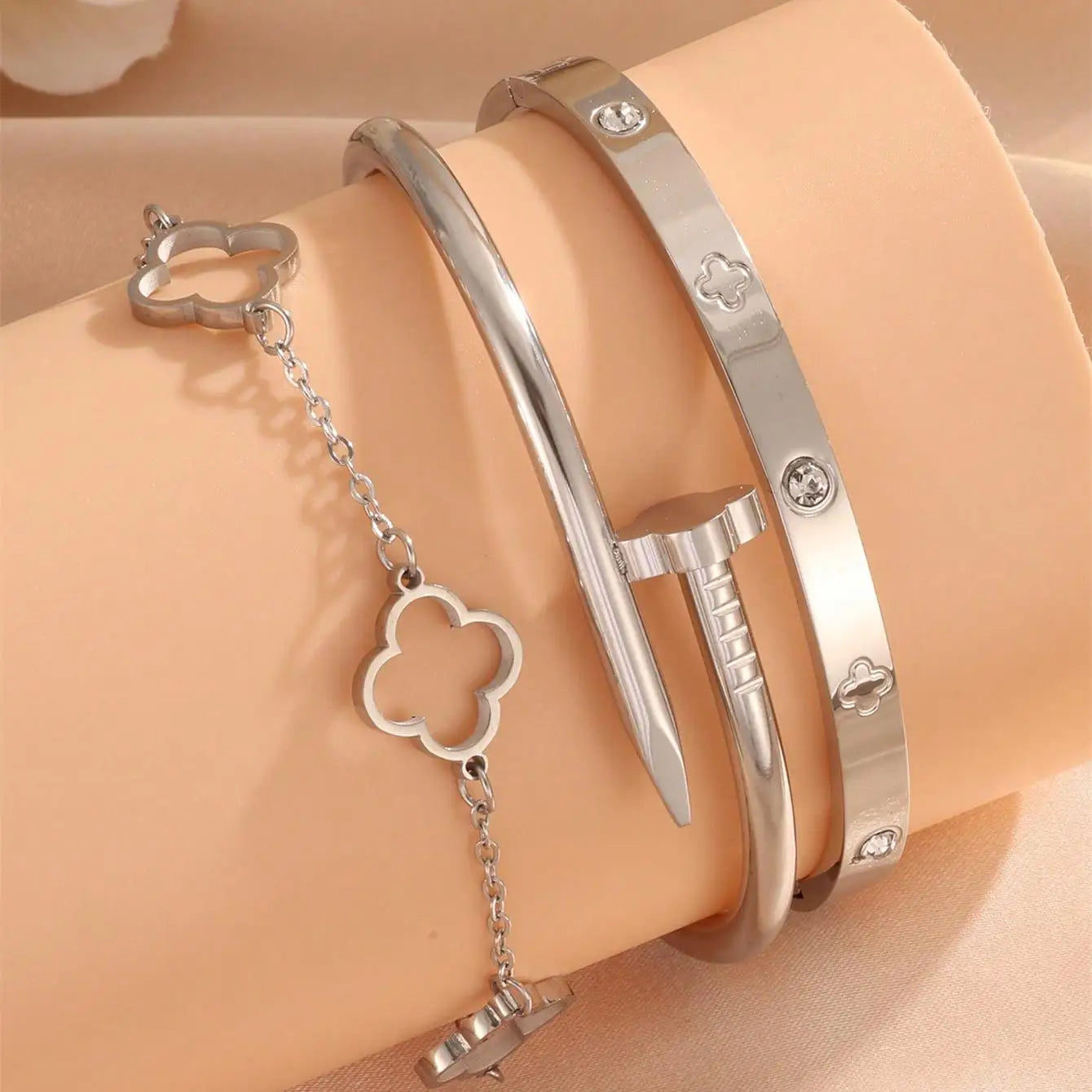 3PCS French Lucky Clover  Bracelet Stainless Steel