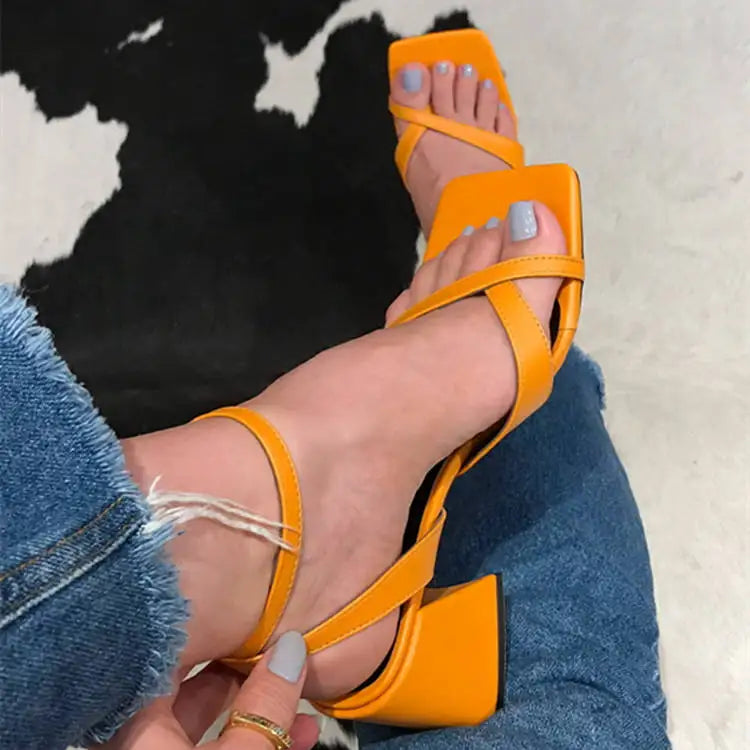 Square high heel sandals