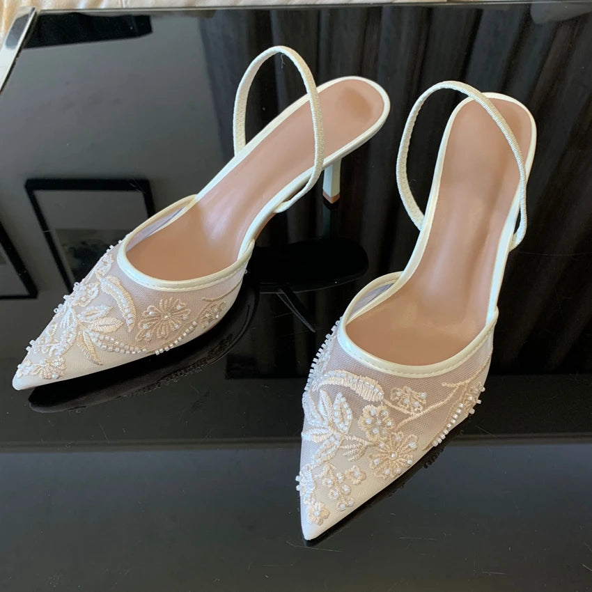 Mesh Flowers high heels