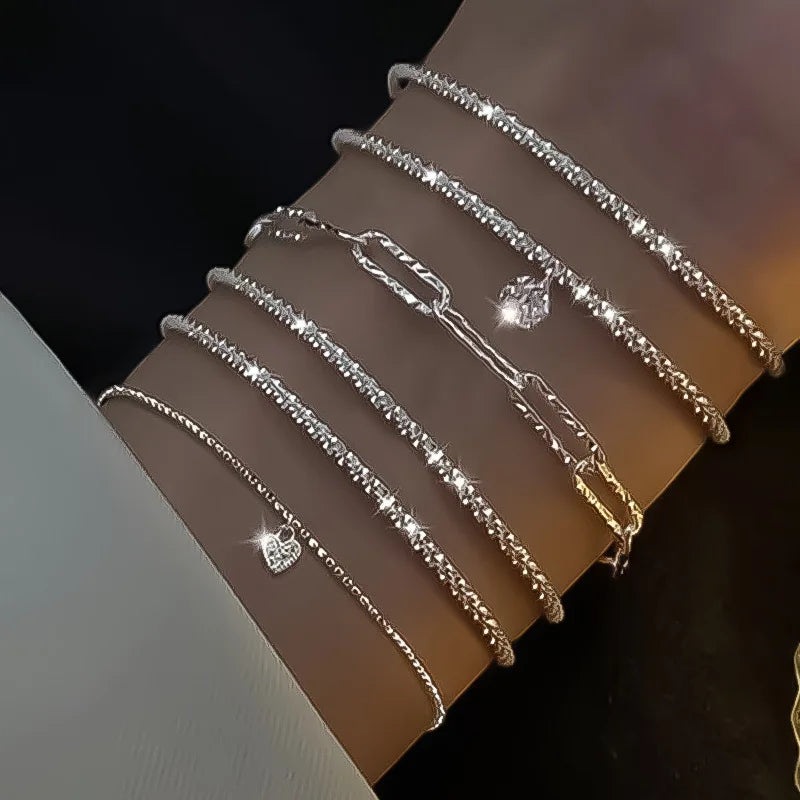 6Pcs Sterling Silver Rhinestone Bracelets