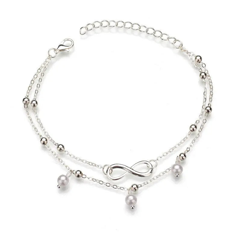 2PCS Fashion Retro Pearl Anklet  Set