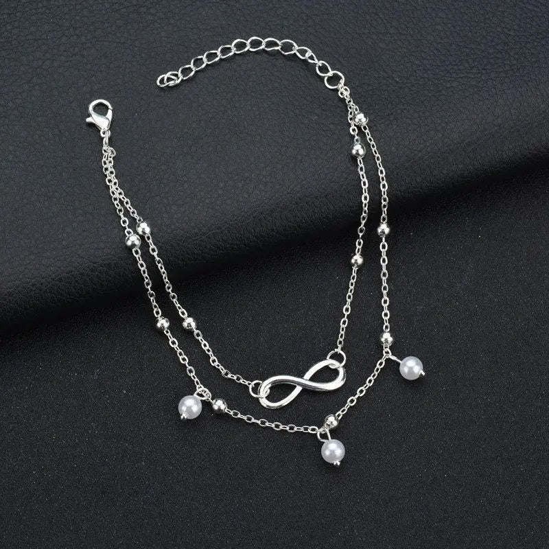 2PCS Fashion Retro Pearl Anklet  Set