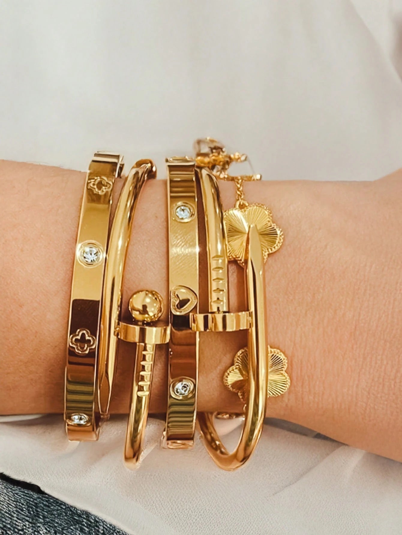 3PCS French Lucky Clover  Bracelet Stainless Steel