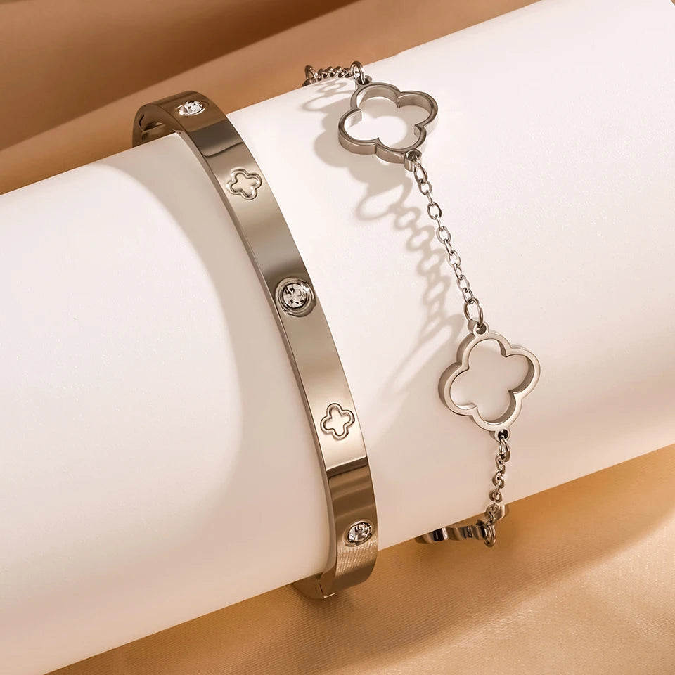 3PCS French Lucky Clover  Bracelet Stainless Steel