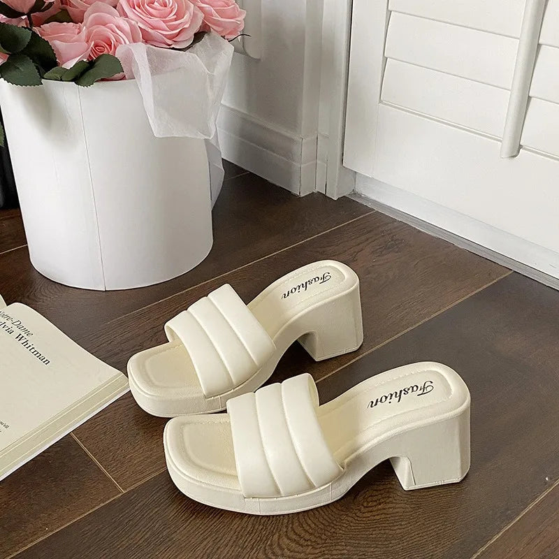 2025 New Popular High-heeled Slippers Women's Summer Outer Wear Heightening Non-slip Sandals Women's Heel Women's Shoes