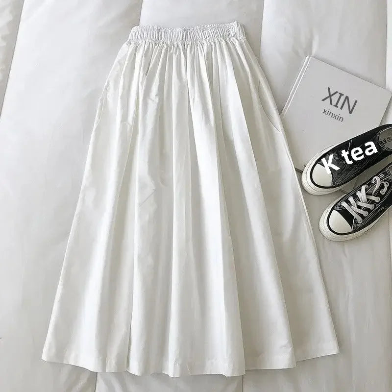 Solid Color High-waisted A- line Skirt
