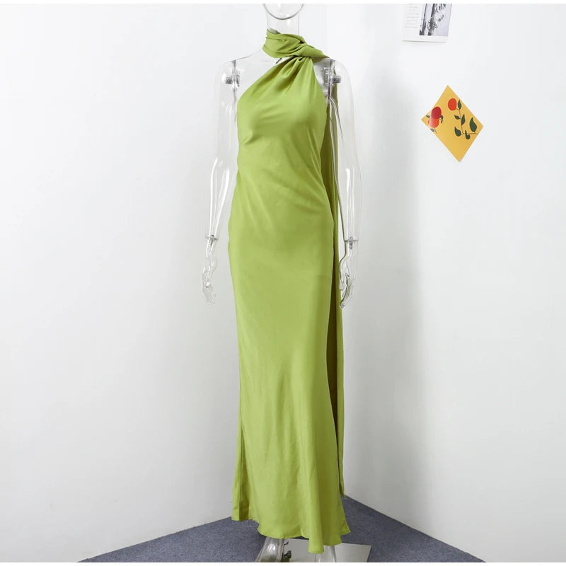 Backless Elegant Satin Ribbons Dress