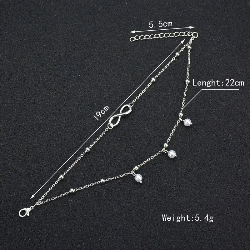 2PCS Fashion Retro Pearl Anklet  Set