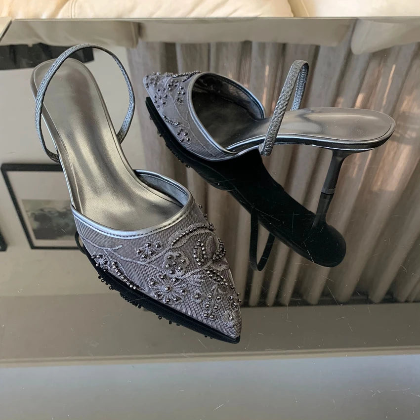 Mesh Flowers high heels