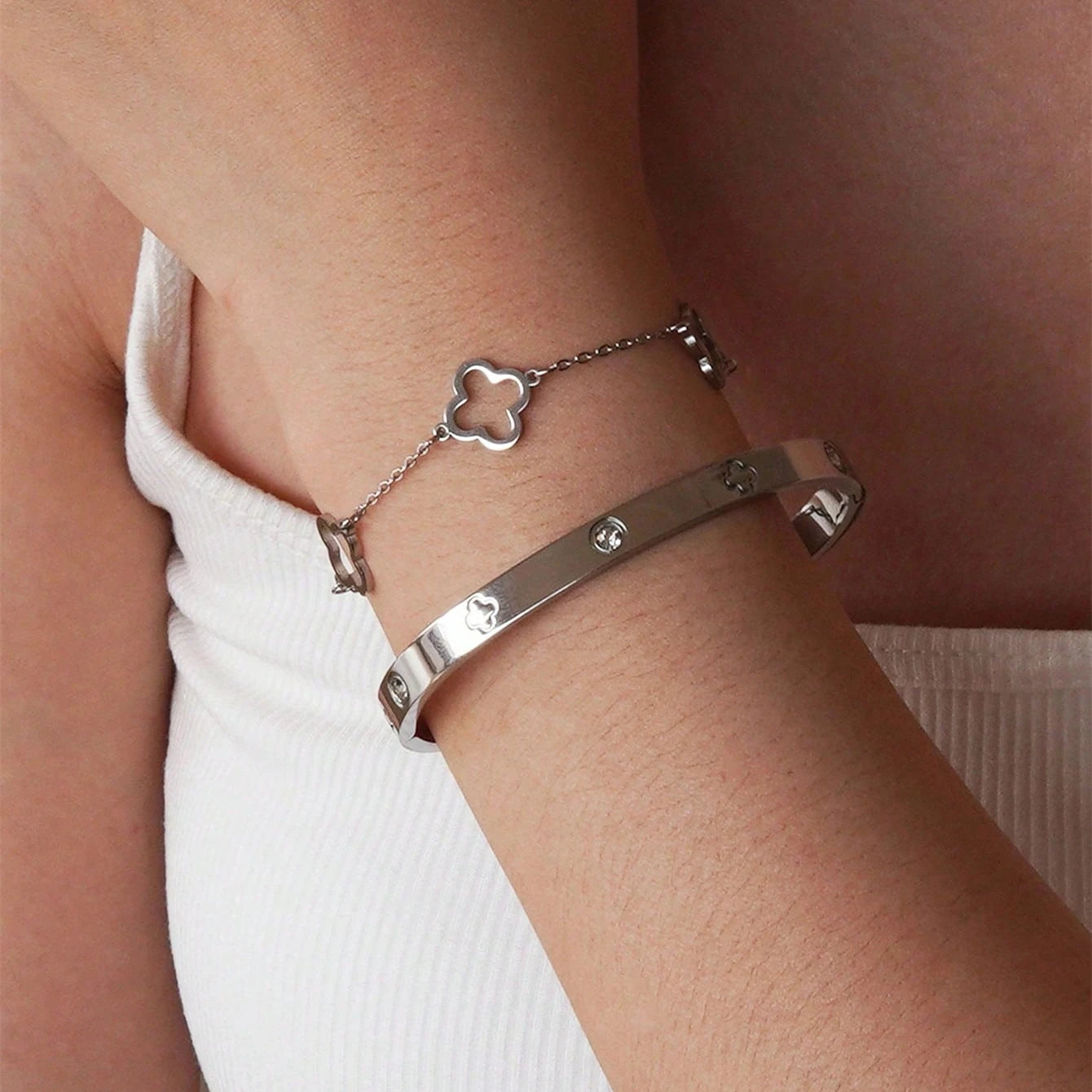 3PCS French Lucky Clover  Bracelet Stainless Steel