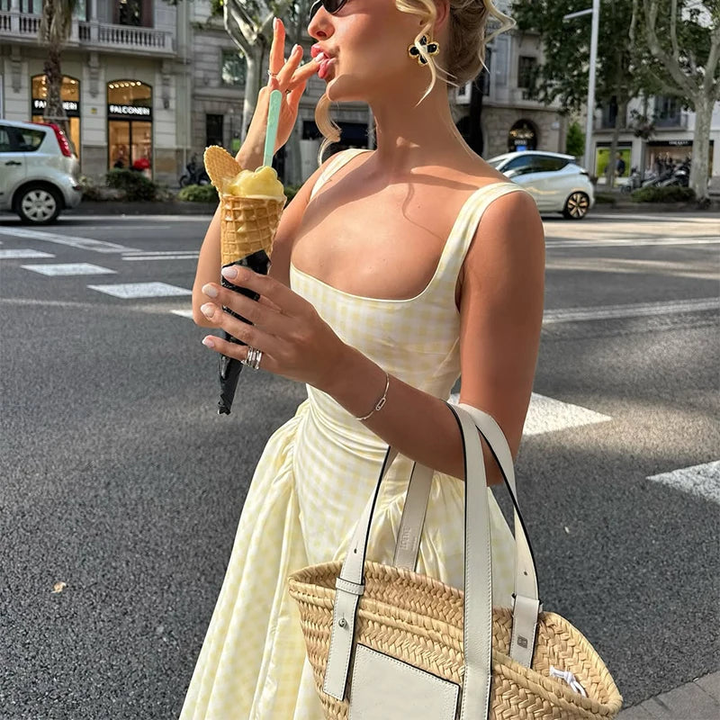 Plaid Print Pleated High Waist dress