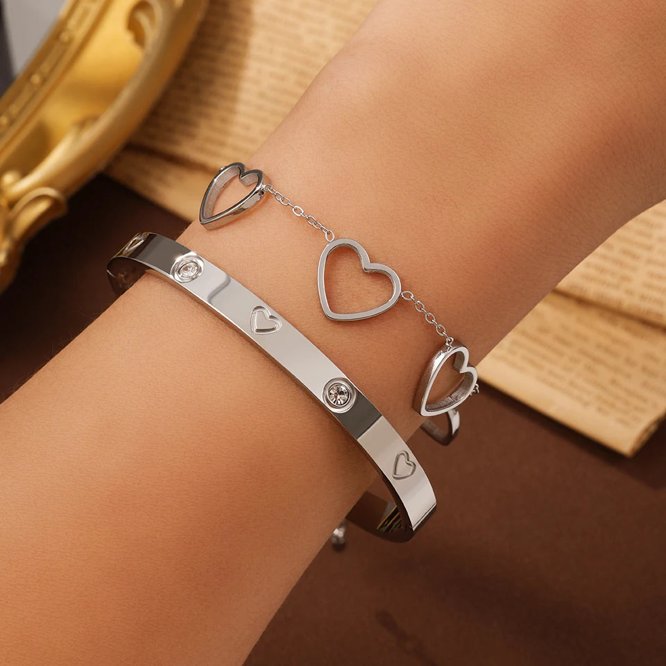 3PCS French Lucky Clover  Bracelet Stainless Steel