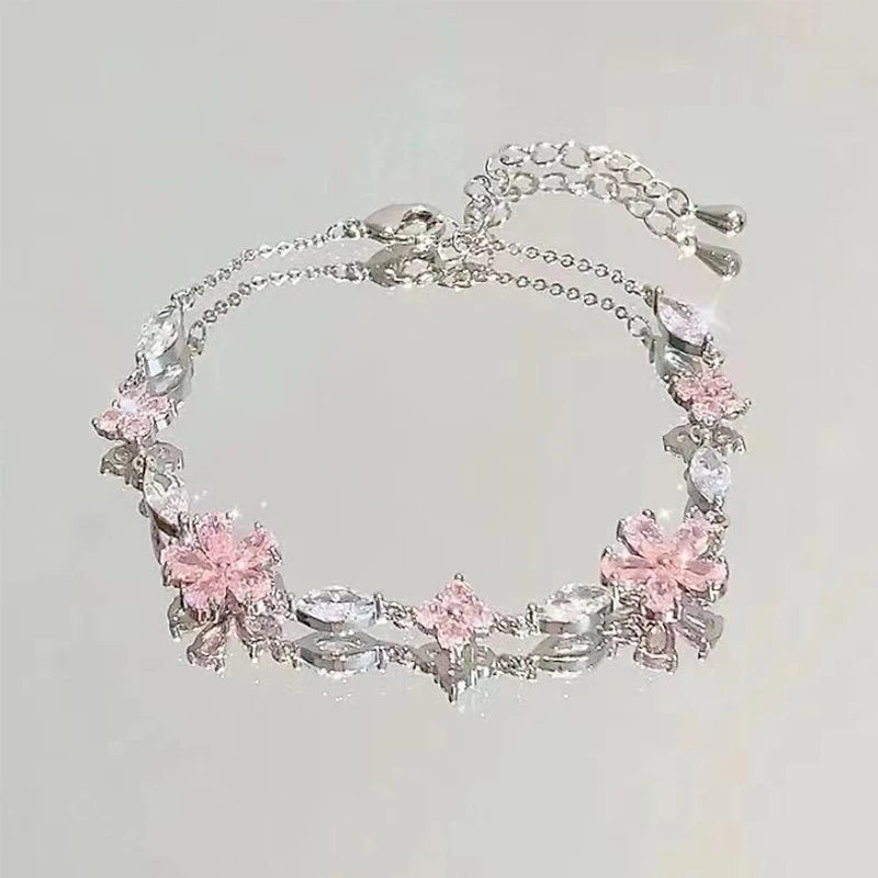 Steel Shiny Pink Zircon Butterfly  Hand Chain